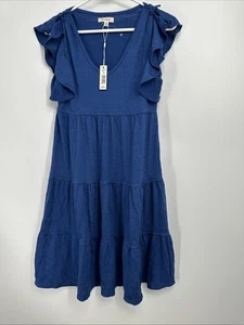 Nuevo Vestido MAX STUDIO Pequeño Azul Cobalto Manga Volantes en Niveles $98 - Imagen 1 de 4