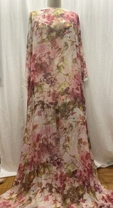 100% Double Silk Georgette Beautiful Floral Print Fabric 3.5 Yards Long 56-57" W - Picture 1 of 11
