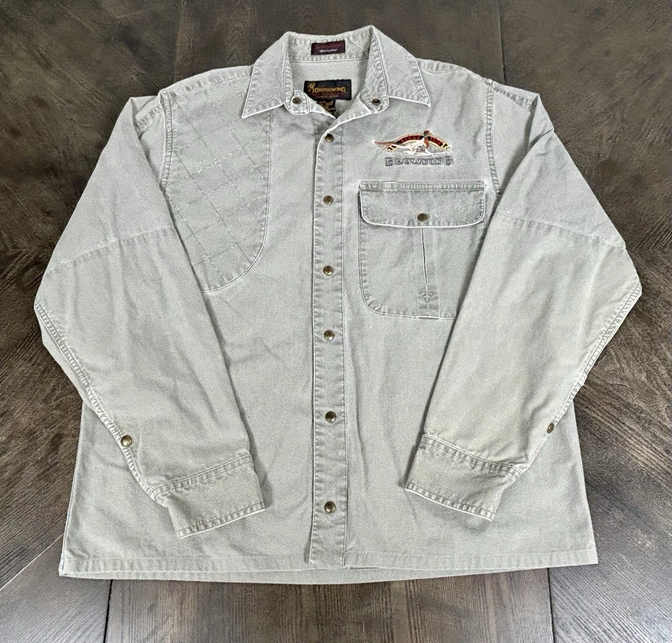 Винтажная коричневая футболка для стрельбы мужская M серая холщовая с застежкой длинным рукавом охотничий фазан - Изображение 1 из 4