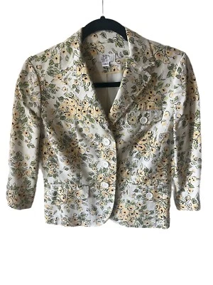 Ann Taylor Yellow Spring Cropped Floral 3/4 Sleeve Jacket  - Image 1 of 4