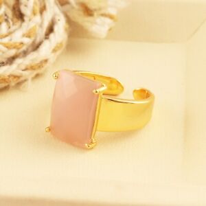 Wide Band Ring Gold Plated Adjustable Onyx & Chalcedony Stone Rings Jewelry Gift
