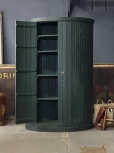 Antique Half Round Farmhouse Cabinet, Green Cupboard, Cabinet With Shelves - Picture 1 of 10