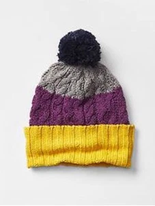 Gap Kids NEW Gray Purple Yellow Striped Pom Pom Sweater Winter Hat S/M 4-8 Years - Picture 1 of 1