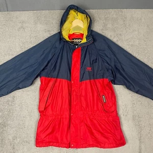 Helly Hansen Jacket Men's Medium Red Blue Full Zip Packable Hooded Windbreaker - Picture 1 of 22