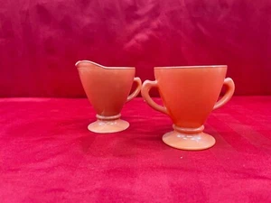 Hazel Atlas Glaswaren Milchkännchen Zuckerdose Orange Standfuß 4" - Bild 1 von 3