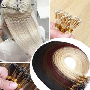 Russian Real Remy 100% Human Hair Extensions Nano Ring Tip Beads Loop Pre Bonded - Picture 1 of 63