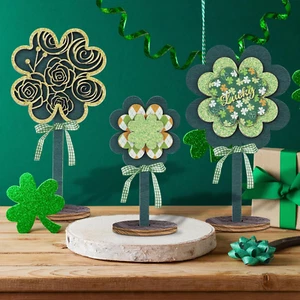 3 Pcs St. Patrick Day Shamrock Wooden Sign on Stand Vintage Irish Wood Table Dec - Picture 1 of 12