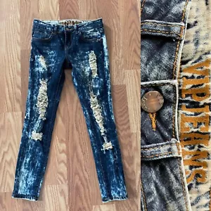 JEANS VIP DESGASTADOS TIRO BAJO Dark ACID WASH JEANS Talla 28 Y2K - Imagen 1 de 10