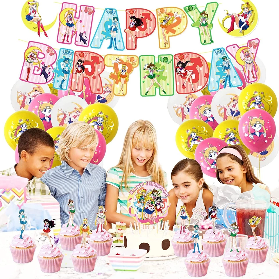 Sailor Moon Birthday Party Supplies Happy Birthday Banner Balloon Cake Toppers