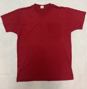 Vintage Fruit Of The Loom Golden Blend 50/50 Red Blank Pocket Tee Sz LRG USA! - Picture 1 of 10