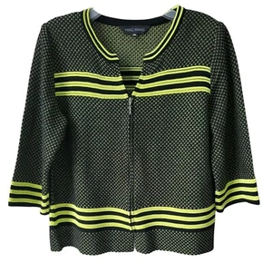 Ming Wang schwarz limettengrün Büro Karriere Arbeit Strickjacke Pullover Reißverschluss Jacke Gr. PM - Bild 1 von 12