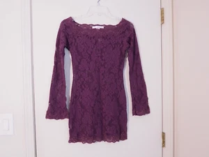 VICTORIA'S SECRET Burgundy Nylon Lace Boat Neck Long Sleeve Bodycon Dress Size S - Picture 1 of 3