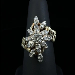 14K Yellow Gold Custom Diamond Snowflake Cluster Ring 8.8g size 4.75 (WCP032030) - Picture 1 of 7