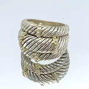 Anello largo in argento sterling 925 e placcato oro design ritorto dichiarazione misura 7 - Foto 1 di 8