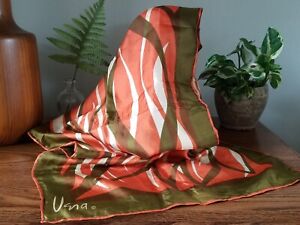 VTG 1970s Vera Neumann Orange & Green Silk Scarf 44"
