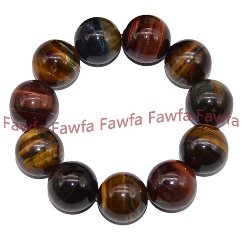 VALENTINO Bracciale elastico perle pietre preziose rotonde occhio di tigre multicolore naturale 20 mm 7 5''