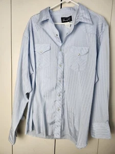 Wrangler Shirt Mens XXL Blue Western Pearl Snap Dobby Striped Geometric EUC - Picture 1 of 7