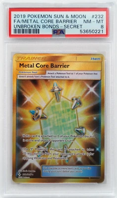 2019 Pokemon Metal Core Barrier Secret 232 Full Art Unbroken Bonds PSA 8 Card - Image 1 of 2