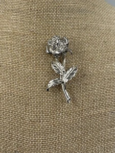 Vintage Silver Tone  Flower Rose Pin Brooch 2.25 Inches Long - Picture 1 of 6