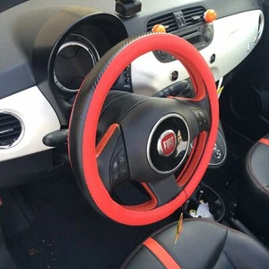 Red & Carbon Fiber Style Easy Slip-On Steering Wheel Cover Perfect Fit Sport - Picture 1 of 6