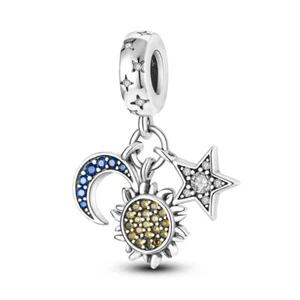 Bracciale donna MULA sole europeo stelle luna fai da te charm zirconi argento sterling 925 - Foto 1 di 7