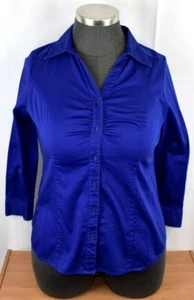 Top ajustado con botones Lane Bryant talla grande 18 azul oscuro cuello cuello cuello - Imagen 1 de 2