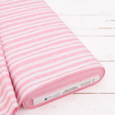 Threadart Cotton Quilting Fabric By The Yard - Vintage Collection- Pink Stripe - Image 1 of 4