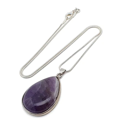 Necklace Amethyst Pendant Large Teardrop Crystal Chakra Boho Silver Plated Chain Foto 1 de 4