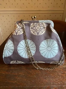 Amy Butler Kalencom Clutch Chain Shoulder Strap Gray Light Turquoise Flowers EB4 - Picture 1 of 5