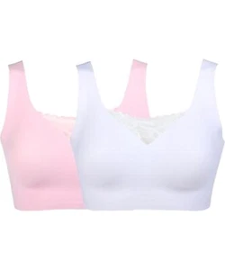 Rhonda Shear 2-pack Body Bra with Lace Inset White Pink - Picture 1 of 1