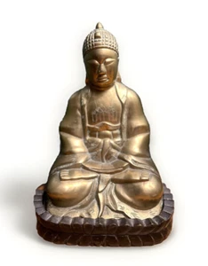 Antique Art Deco Gilt Brass Shakyamuni Buddha Statue Figure C. 1920's Early 20th - Picture 1 of 6