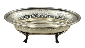 Sterling Silver Small Oval Bowl Cut Out Design - 4 legs - Birmingham Mark. - Picture 1 of 8