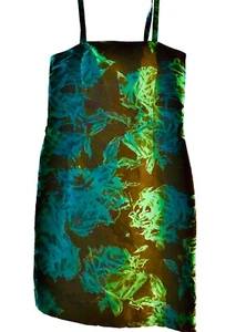 Brocade Sheath Dress 8 Silk Blend Removable straps Blue Brown Black Retro - Picture 1 of 16