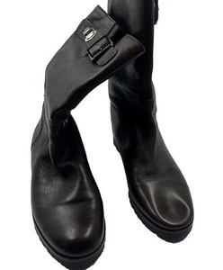 Via Spiga Womans Sz 11 Brown Pebbled Leather Pull On Boots-Buckle Clasp-Tread - Picture 1 of 9