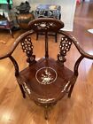 Antique 1920s, Asian Carved Rosewood, Mother of Pearl Inlay Classic Corner Chair