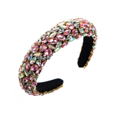 Women Rhinestone Headband Bling Padded Baroque Crystal Fashion Hair Band Party - Image 1 of 4