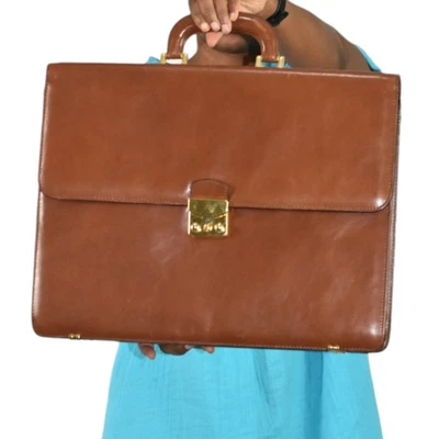 Bolsa de negócios de couro vintage pasta marrom fólio anexo documento pasta arquivo - Imagem 1 de 4