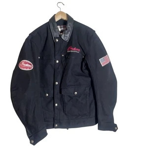 Men Indian Motorcycle Cotton Jacket Leather Collar Removable Arm Armour Sz L - Picture 1 of 13