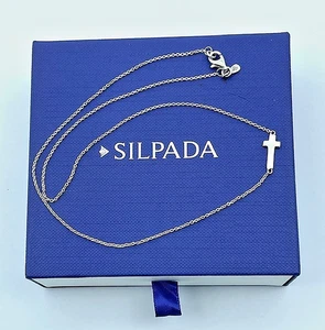 Silpada .925 Sterling Simplex Horizontal Petite Cross Chain Necklace 16" N2291 - Picture 1 of 6