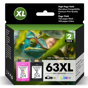 63XL Wkład atramentowy do HP 63 OfficeJet 3830 4650 4655 5255 ENVY 4512 4516 4522 - Zdjęcie 1 z 10