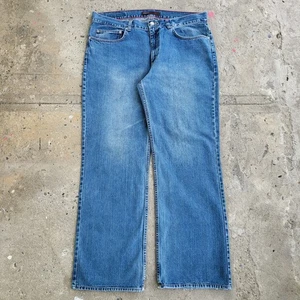 Perry Ellis Jeans 38x32 Blue Pants Straight Loose Relaxed Baggy Faded Dark Denim - Picture 1 of 10