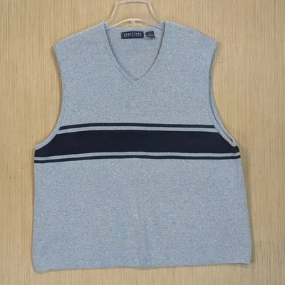 Structure V Neck Knit Sweater Vest Y2K Preppy Casual Gray Stripe Cotton Men's XL - Image 1 of 4