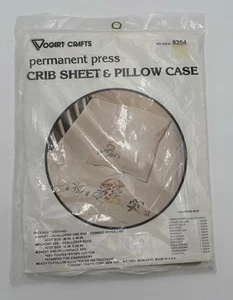 Vintage VOGART CRAFTS Embroidery Kit Crib Sheet & Pillow Case Mice & Mushrooms - Picture 1 of 8