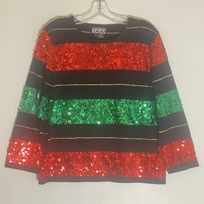 Suéter Berek Takako Sakon para Mujer XL Multi Rayas Lentejuelas Navidad Vacaciones Bling Foto 1 de 4