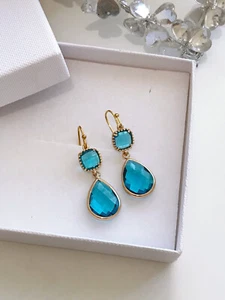 Gift For Her, Earrings, Bridesmaid Earrings, Blue Stone, Handmade, UK - Picture 1 of 3