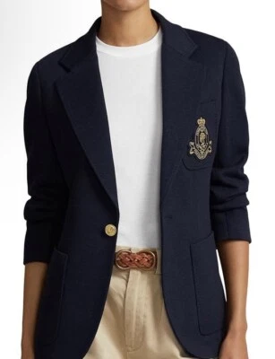 $398 Polo Ralph Lauren 6 Navy Blue Crest Blazer Jacket RRL Coat Medium Knit Gold - Image 1 of 4