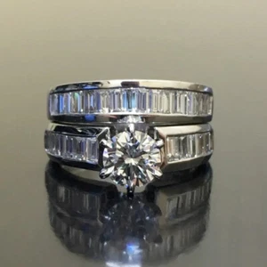Elegante anillo enchapado en plata circón cúbico mujer boda joyería anillo talla 6-10 - Imagen 1 de 5
