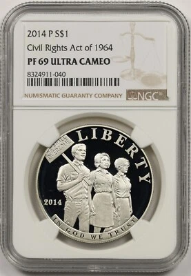 2014-P Civil Rights Act of 1964 $1 NGC PF 69 UCAM Commemorative Silver Dollar - Image 1 of 4