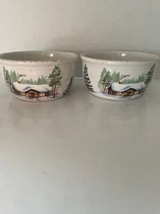 Pair Of St Nicholas Square Winter White Cereal Salad Bowls Retired Holidays - Picture 1 of 6