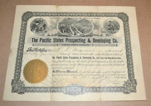 The Pacific States Prospecting & Developing Co. 1906 antique stock certificate - Picture 1 of 1